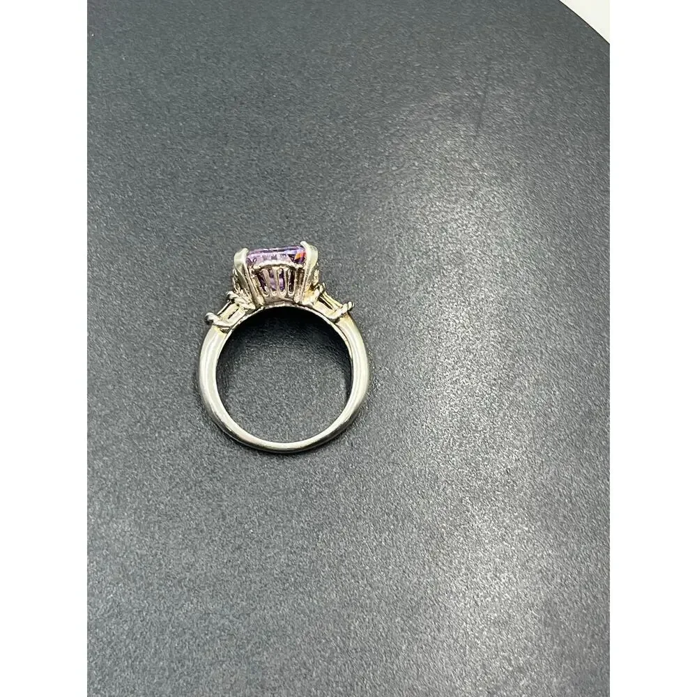 Designer 925 Sterling Silver Large Rectangle Cut‎ Purple Blue Prong CZ Ring Sz 9